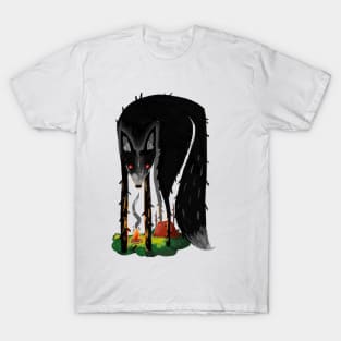 Black Wolf and Campfire in the Dark T-Shirt